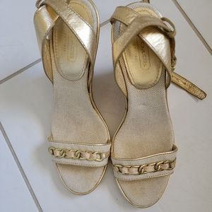 Coach Beige chain embellished wedge sandals very good pre owned condition